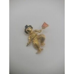 Vintage Avon Scarecrow Clown With Broom Gold Tone Oriental Jewelry Costume